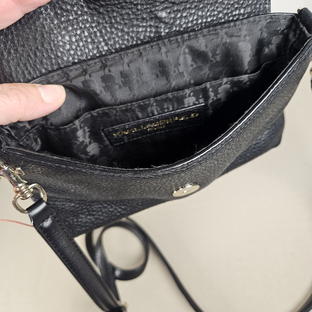 Karl Lagerfeld Black Pebbled Leather Crossbody Bag - Picture 9 of 16